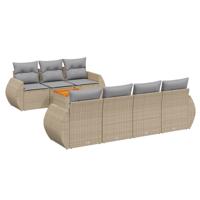 8-delige Loungeset met kussens poly rattan beige - thumbnail