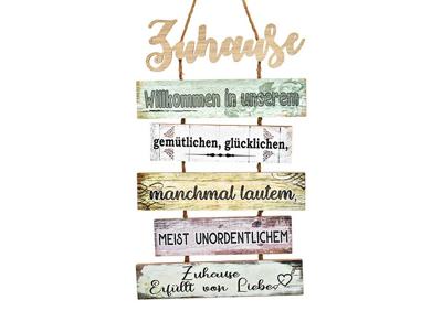 Wanddecoratie met spreuk van hout, kleurrijk (B/H/D) 32x53x1,5 cm