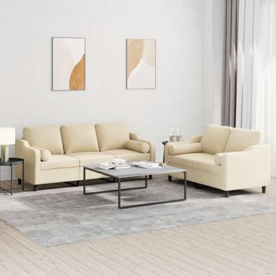 2-delige Loungeset met kussens stof crèmekleurig