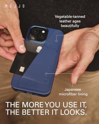 Mujjo Leather Wallet Case iPhone 16 Pro Max blauw