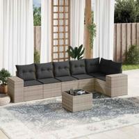 7-delige Loungeset met kussens poly rattan lichtgrijs - thumbnail