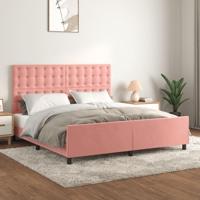 Bedframe met hoofdeinde fluweel roze 180x200 cm - thumbnail