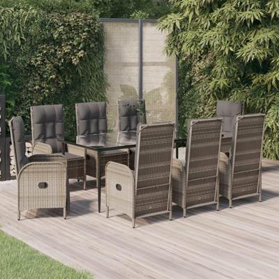 9-delige Tuinset met kussens poly rattan zwart en grijs