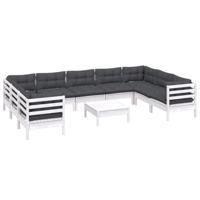 10-delige Loungeset met kussens grenenhout wit - thumbnail