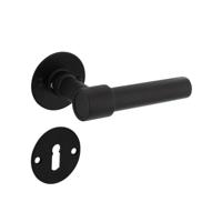 Deurkruk L/L recht met rozet ø50x2mm en sleutelrozetten structuur zwart - thumbnail
