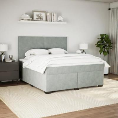 Boxspring met matras fluweel lichtgrijs 180x200 cm
