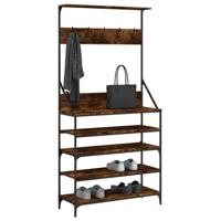 VidaXL Kledingrek met schoenenrek 90x34x184 cm gerookt eikenkleurig - thumbnail