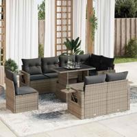 9-delige Loungeset met kussens poly rattan grijs - thumbnail