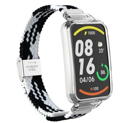Braided nylon bandje met case - Zwart met wit - Xiaomi Smart band 7 Pro