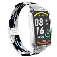 Braided nylon bandje met case - Zwart met wit - Xiaomi Smart band 7 Pro - thumbnail