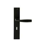 Hardbrass Deurkruk Naxos op rechthoekig langschild sleutelgat 72mm - zwart - thumbnail