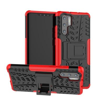 Tire Texture TPU + PC schokbestendig geval voor Huawei P30 Pro met houder (rood) Tire Texture TPU + PC schokbestendig geval voor Huawei P30 Pro met houder (rood)