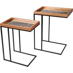 Bijzettafel - Sidetable - Dienbladtafel - Goud/Zwart - Set van 2 stuks
