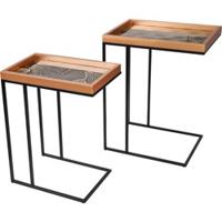 Bijzettafel - Sidetable - Dienbladtafel - Goud/Zwart - Set van 2 stuks - thumbnail