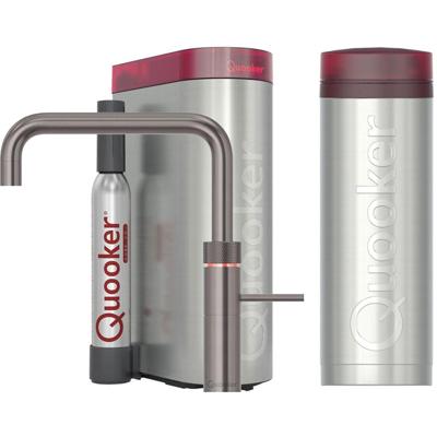 Quooker Fusion Square Keukenkraan Set - Kokend Warm- en Koud Water - Gunmetal - Inclusief PRO3 Reservoir & CUBE - Direct Gekoeld Bruisend Water