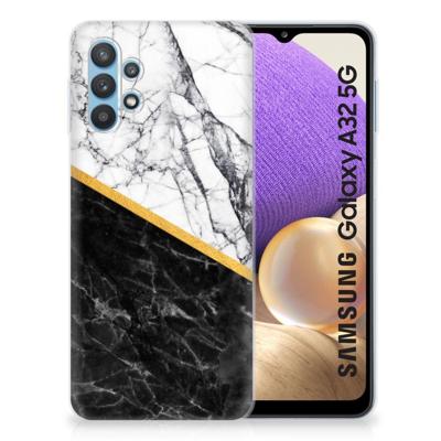 Samsung Galaxy A32 5G | TPU | Siliconen hoesje | Marmer Wit Zwart - Origineel Cadeau Man Samsung Galaxy A32 5G | TPU | Siliconen hoesje | Marmer Wit Zwart - Origineel Cadeau Man