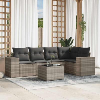 6-delige Loungeset met kussens poly rattan lichtgrijs