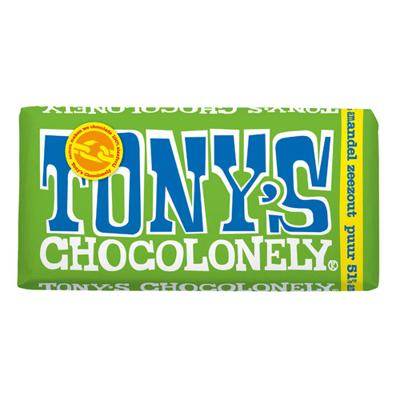 Chocolade Tony's Chocolonely puur amandel zeezout reep 180gr | 15 stuks Chocolade Tony's Chocolonely puur amandel zeezout reep 180gr | 15 stuks