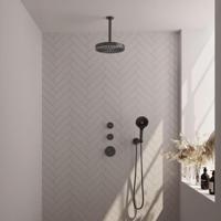BRAUER Stripe Thermostatische Inbouw Regendouche - SET 06 - 25cm douchekop - plafondarm - 3-standen handdouche - doucheslang - wandaansluitbocht - gunmetal geborsteld PVD 5-GM-375 - thumbnail
