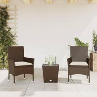 3-delige Bistroset met kussens poly rattan en glas bruin - thumbnail