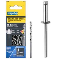 Rapid RVS Blindklinknagels Ø 4.8x10mm + boor in blister (50 stuks) - thumbnail