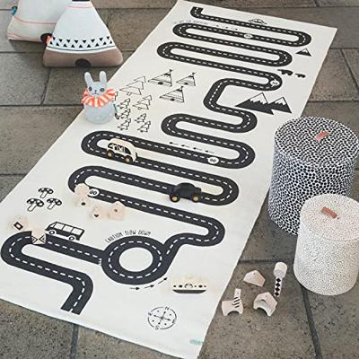 OYOY Mini Adventure Rug - lange speelmat voor de kinderkamer met straat - kindertapijt voor jongens en meisjes - lengte 180 cm I katoen