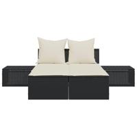 Ligbed 2-persoons met kussens poly rattan zwart - thumbnail