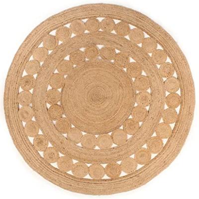 VidaXL Tapijt met ontwerp rond 210 cm gevlochten jute