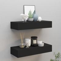 Wandschappen 2 st met lade 60x23,5x10 cm MDF zwart - thumbnail