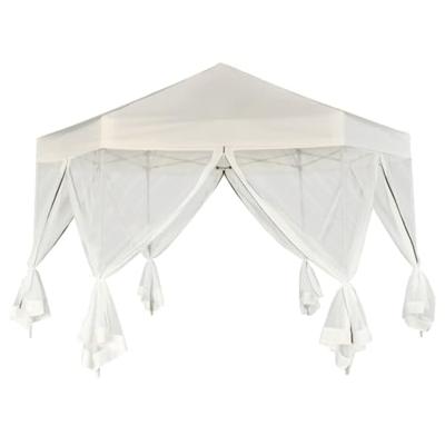 Partytent pop-up zeshoekig met 6 zijwanden 3,6x3,1 m crmewit - thumbnail