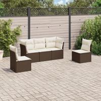 5-delige Loungeset met kussens poly rattan bruin - thumbnail