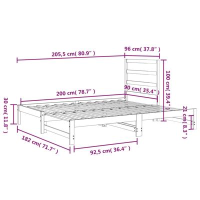 Slaapbank uitschuifbaar massief grenenhout wit 2x(90x200) cm - thumbnail