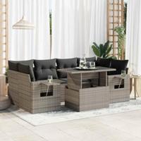 7-delige Loungeset met kussens poly rattan grijs - thumbnail