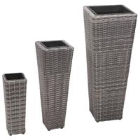 VidaXL Plantenbakken verhoogd 3 st poly rattan grijs - thumbnail