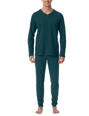 Schiesser Pyjama petrol met V-hals