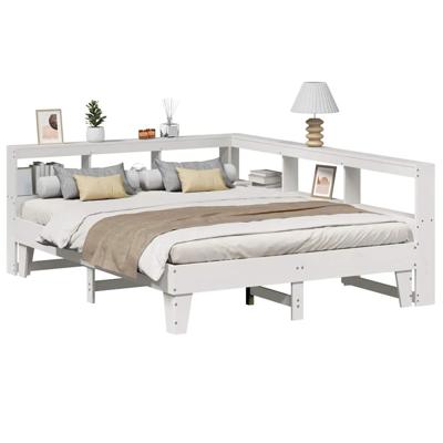 Bed met boekenkast zonder matras grenenhout wit 140x200 cm