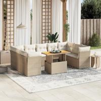 10-delige Loungeset met kussens poly rattan beige - thumbnail