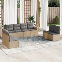 8-delige Loungeset met kussens poly rattan beige - thumbnail