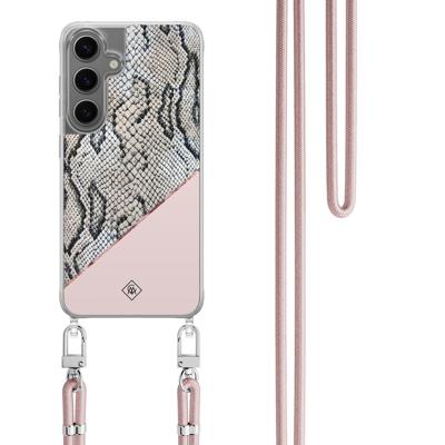 Samsung Galaxy S24 Plus hoesje met rosegoud koord - Snake print Samsung Galaxy S24 Plus hoesje met rosegoud koord - Snake print