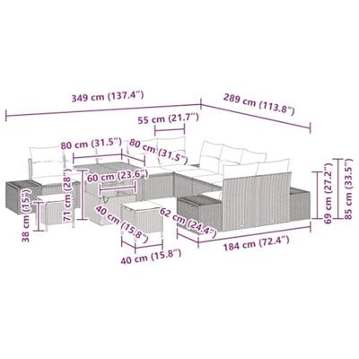 Tuinbankenset met kussen 13 pcs Zwart poly rattan