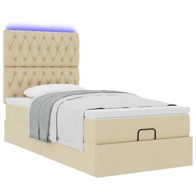 Ottoman bed met matras en LED's 160x200cm stof crèmekleurig