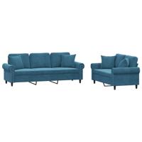2-delige Loungeset met kussens fluweel blauw - thumbnail