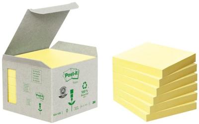 Memoblok Post-it 654-1B 76x76mm recycled geel 6 stuks