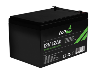 EcoLine - AGM 12V 12AH - 12000mAh VRLA Batterij - 151 x 98x 94(98) - Deep Cycle Accu