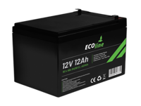 EcoLine - AGM 12V 12AH - 12000mAh VRLA Batterij - 151 x 98x 94(98) - Deep Cycle Accu - thumbnail