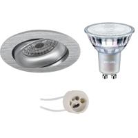 LED Spot Set - Pragmi Delton Pro - GU10 Fitting - Inbouw Rond - Mat Zilver - Kantelbaar - Ø82mm - Philips - MASTER 927 36D VLE - 3.7W - Warm Wit 2200K-2700K - DimTone Dimbaar - thumbnail