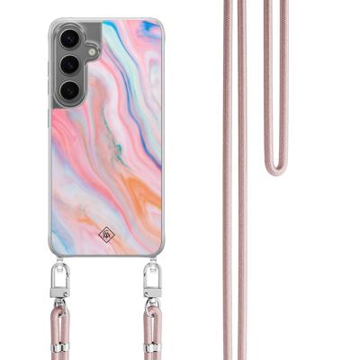 Samsung Galaxy S24 Plus hoesje met rosegoud koord - Pink glam Samsung Galaxy S24 Plus hoesje met rosegoud koord - Pink glam