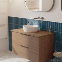 Saqu Lima voorgemonteerd badmeubel met grafiet greep incl. keramische waskom 100cm toffee - thumbnail