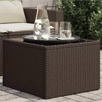 Tuintafel met glazen blad 55x55x37 cm poly rattan bruin - thumbnail