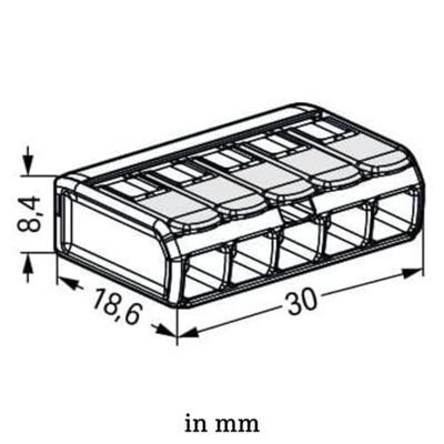 WAGO 221-485 221-485 Verbindingsklem Flexibel: 0.20-4 mm² Massief: 0.20-4 mm² Aantal polen: 5 1 stuk(s) Transparant, Wit